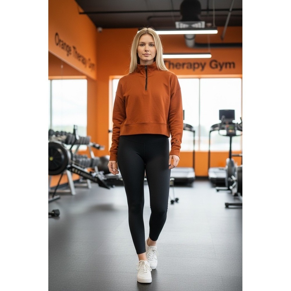 Orangetheory Fitness Sweatshirt Women XL Orange Quarter Zip Mock Neck athleisure